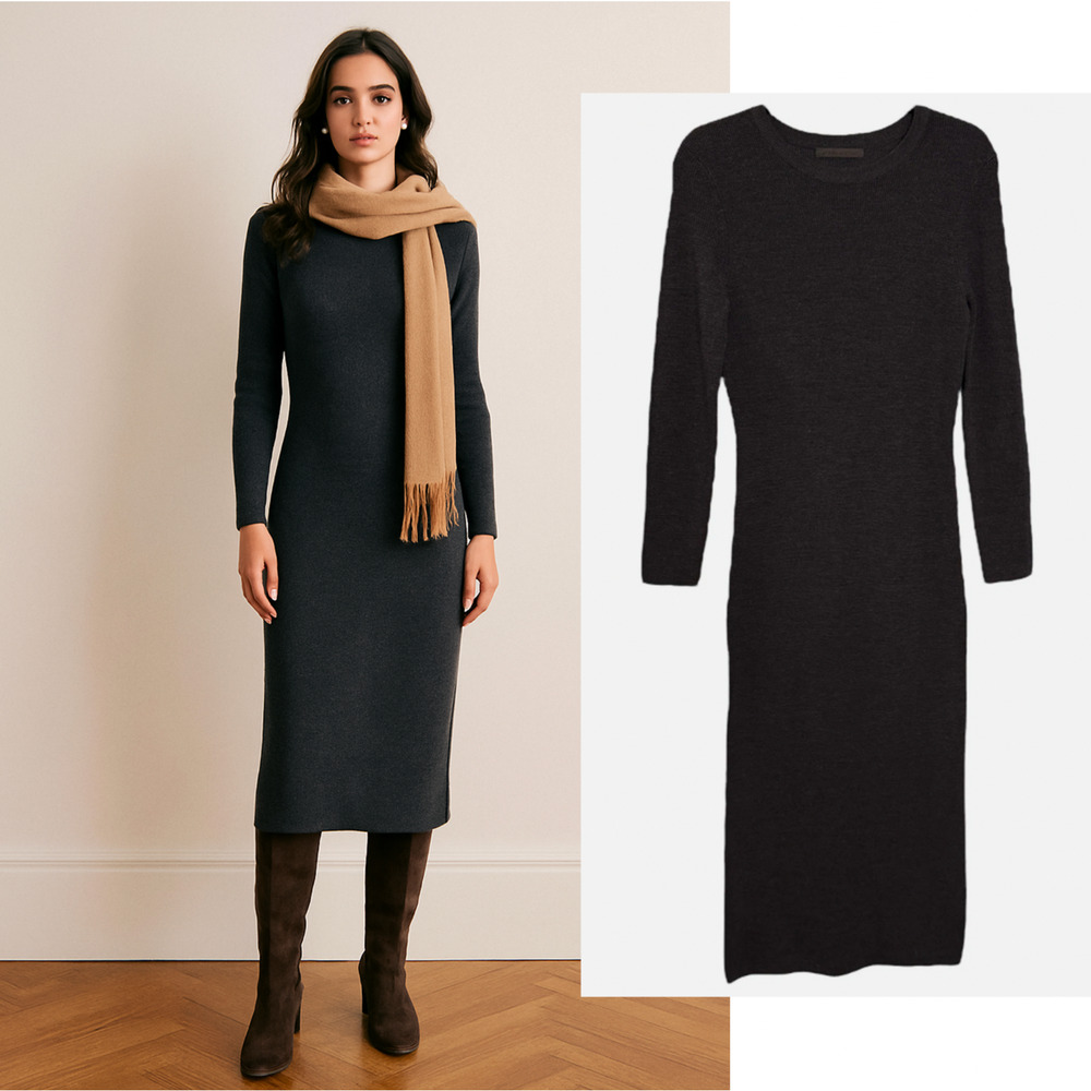 Jenni Kayne XS Wool $450 Sweater Dress Long Sleeve Ribbed Midi Charcoal Gray - Picture 10 of 10